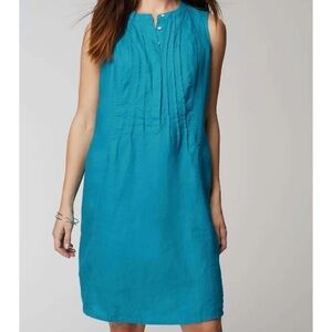 J.jill Love Linen Sleeveless Pintucked Summer Blue Lightweight Dress SZ XSP